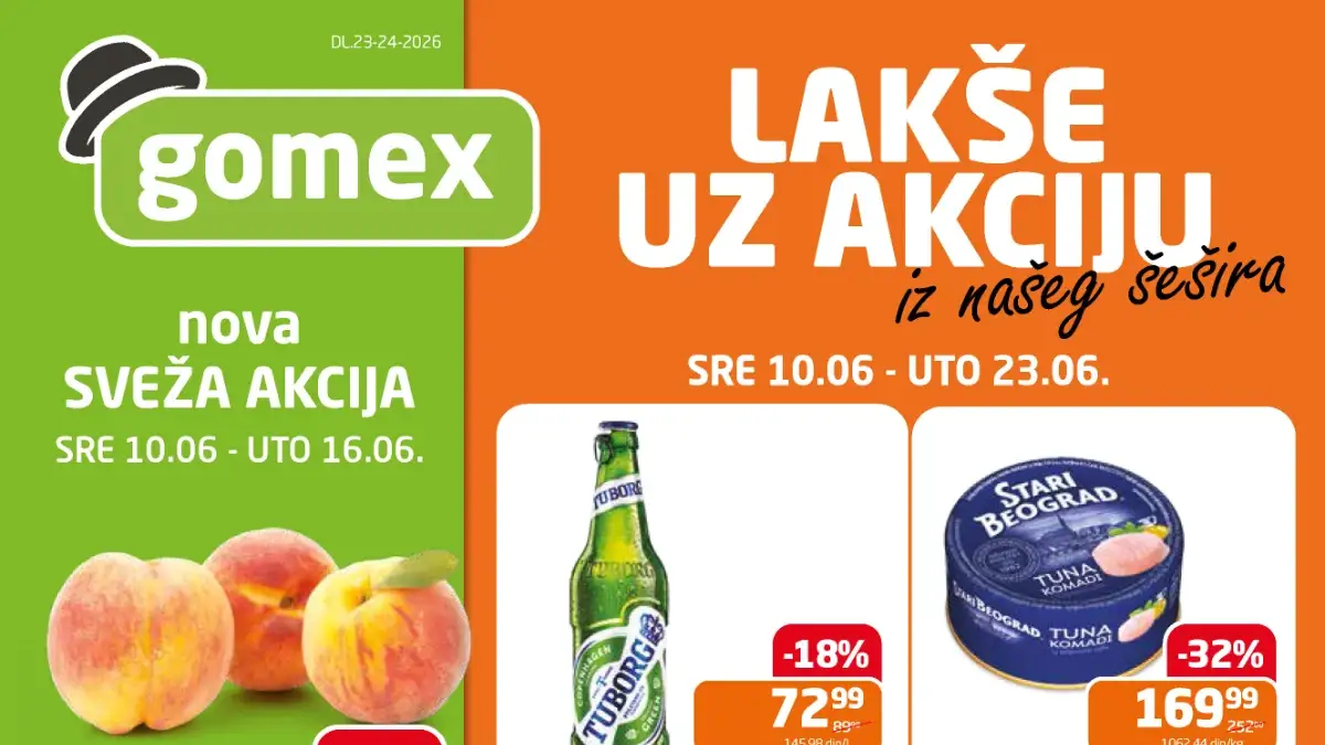 Gomex akcija do 58% popusta na prehranu, voće, povrće, meso i piće do 23.06.2026
