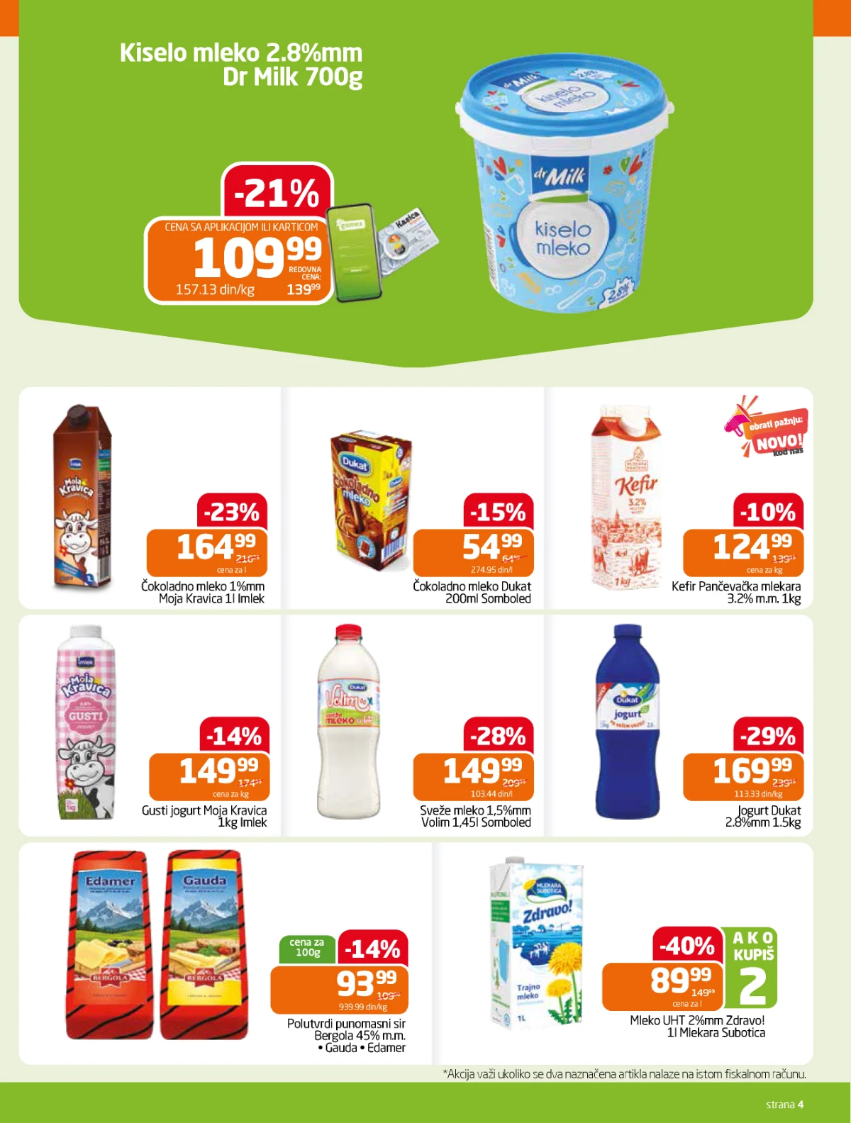 Gomex katalog strana 4 – mleko, jogurt, kefir i sirevi na akciji