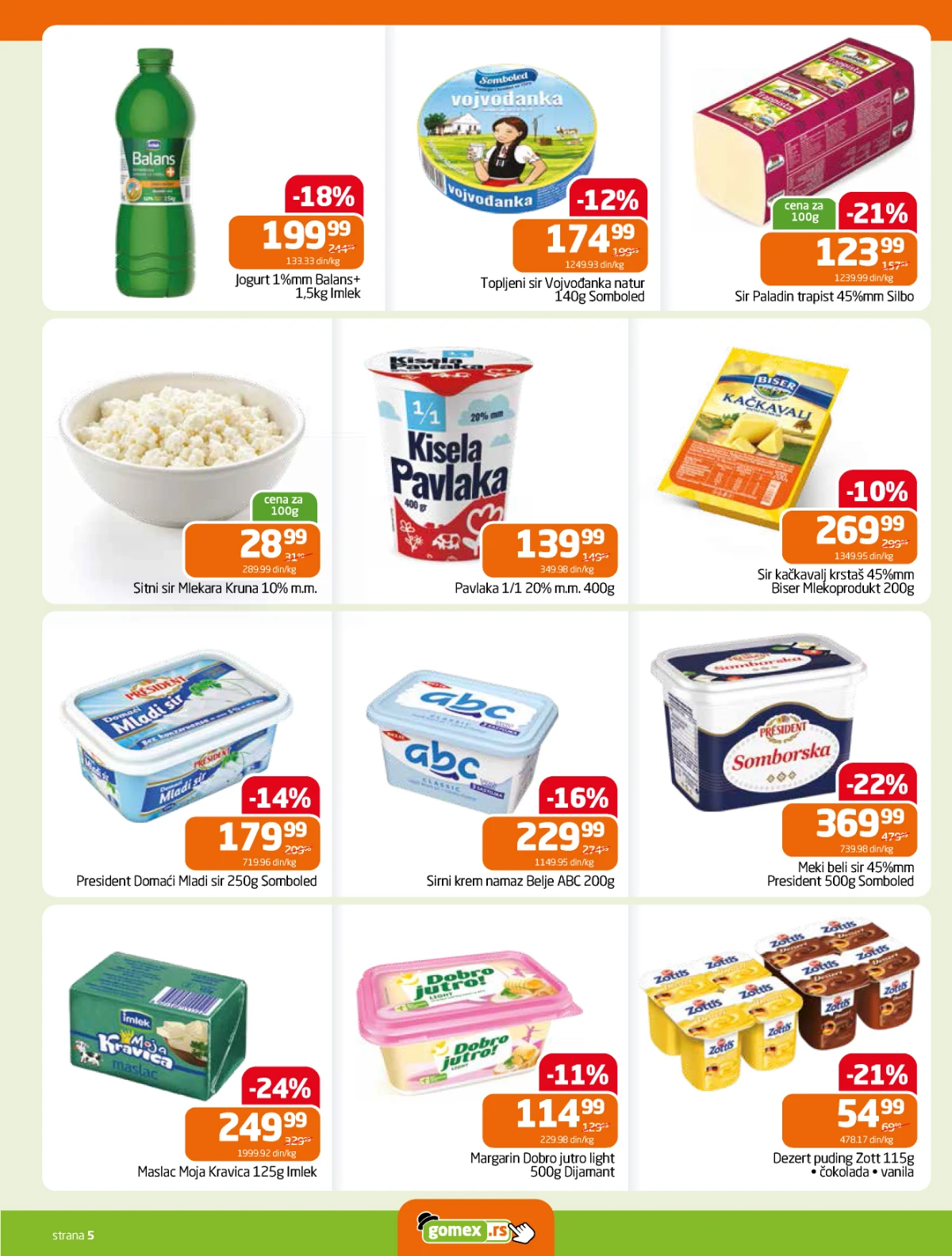 Gomex katalog strana 5 – sirevi, maslac i mlečni namazi