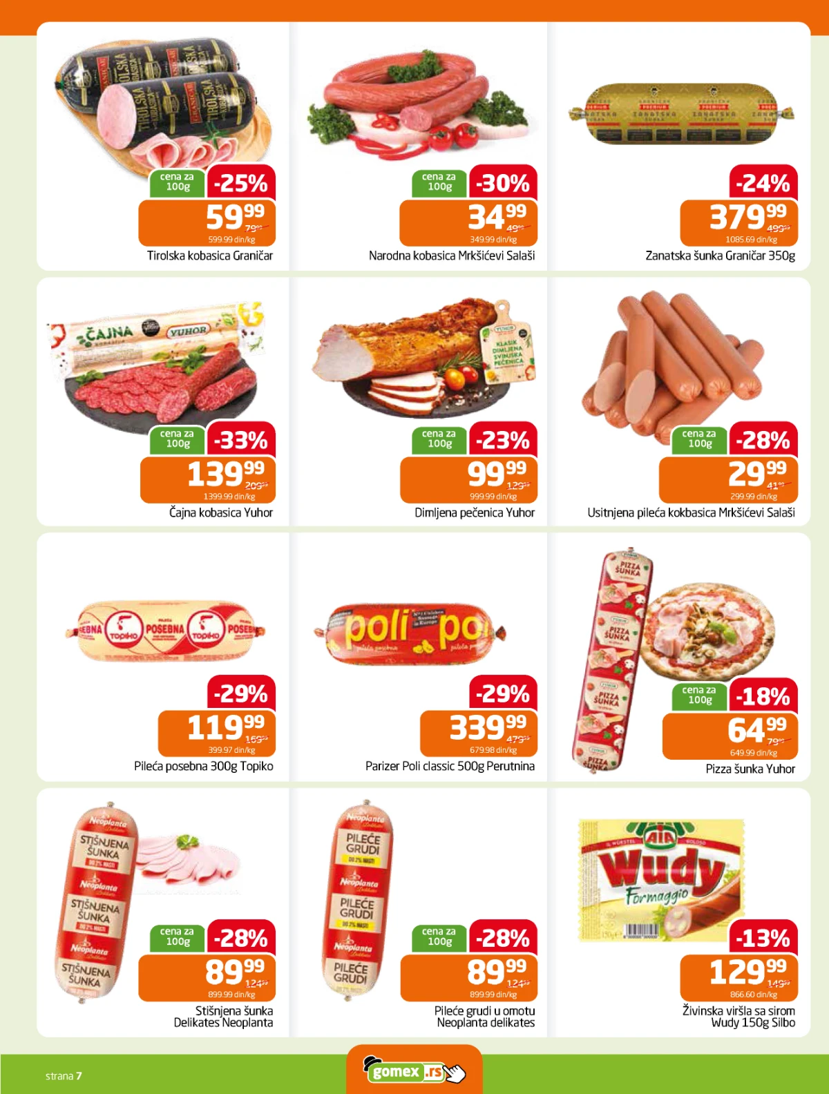 Gomex katalog strana 7 – kobasice, šunke i delikates proizvodi
