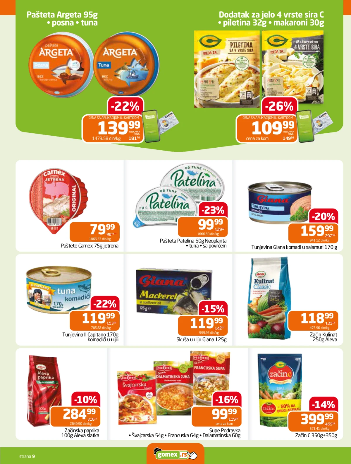 Gomex katalog strana 9 – tunjevina, paštete i začini