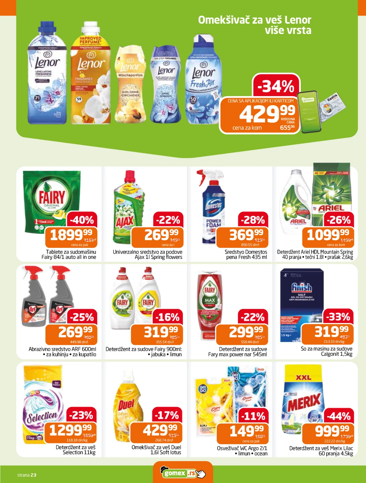 Gomex katalog strana 23 – Lenor, Ariel, Fairy, Ajax i kućna hemija
