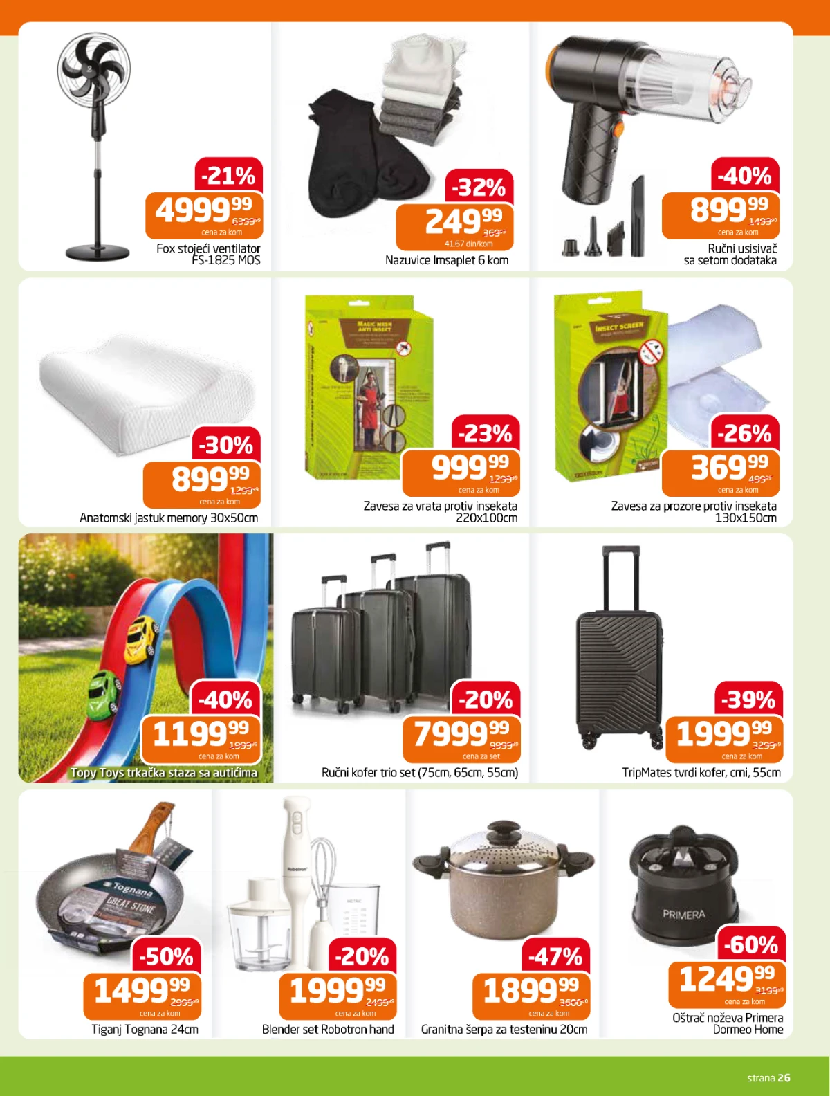 Gomex katalog strana 26 – koferi, ventilatori, kuhinjski pribor i kućni uređaji