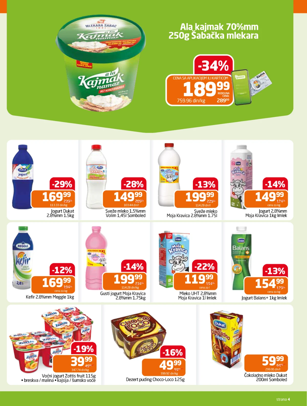 Gomex katalog strana 4 – akcija na mlečne proizvode Gomex akcija 27.05–09.06.2026 – mleko, jogurt i kajmak na sniženju