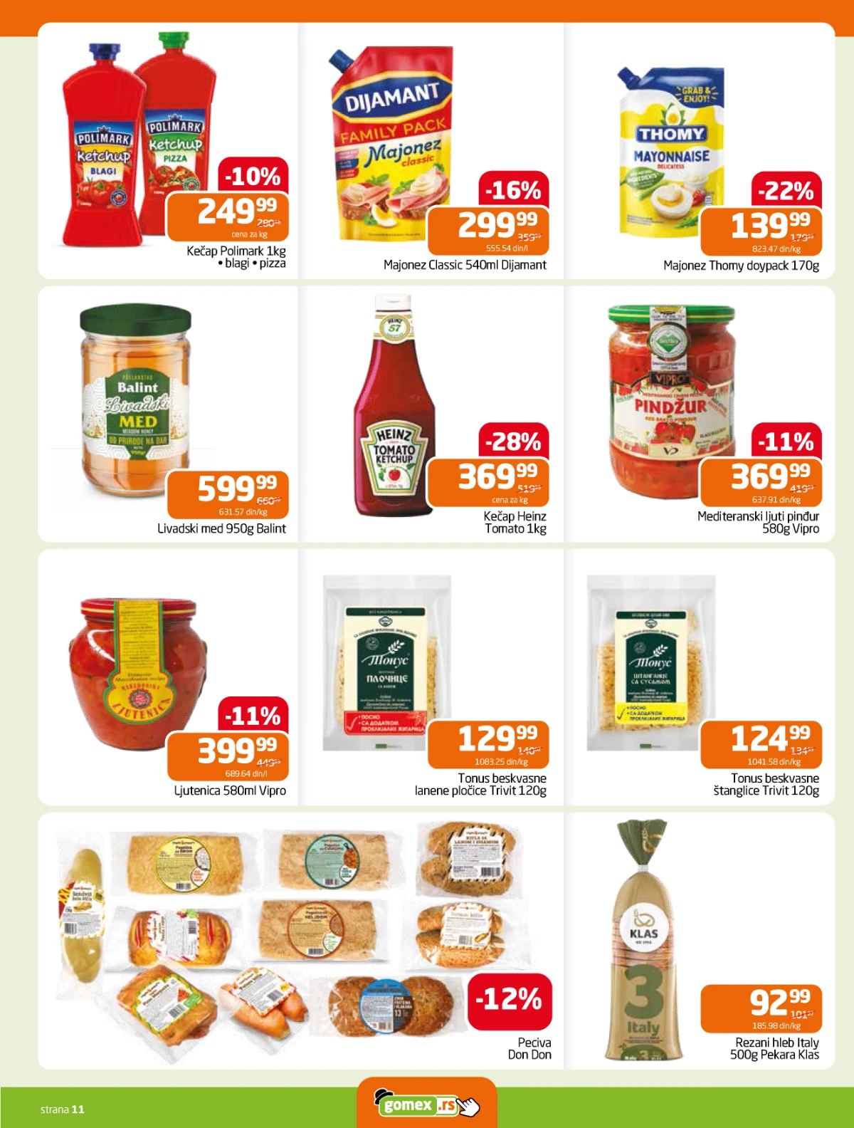 Gomex katalog strana 11 – dodaci jelima i namazi Gomex akcija 27.05–09.06.2026 – kečap, majonez i med po nižim cenama