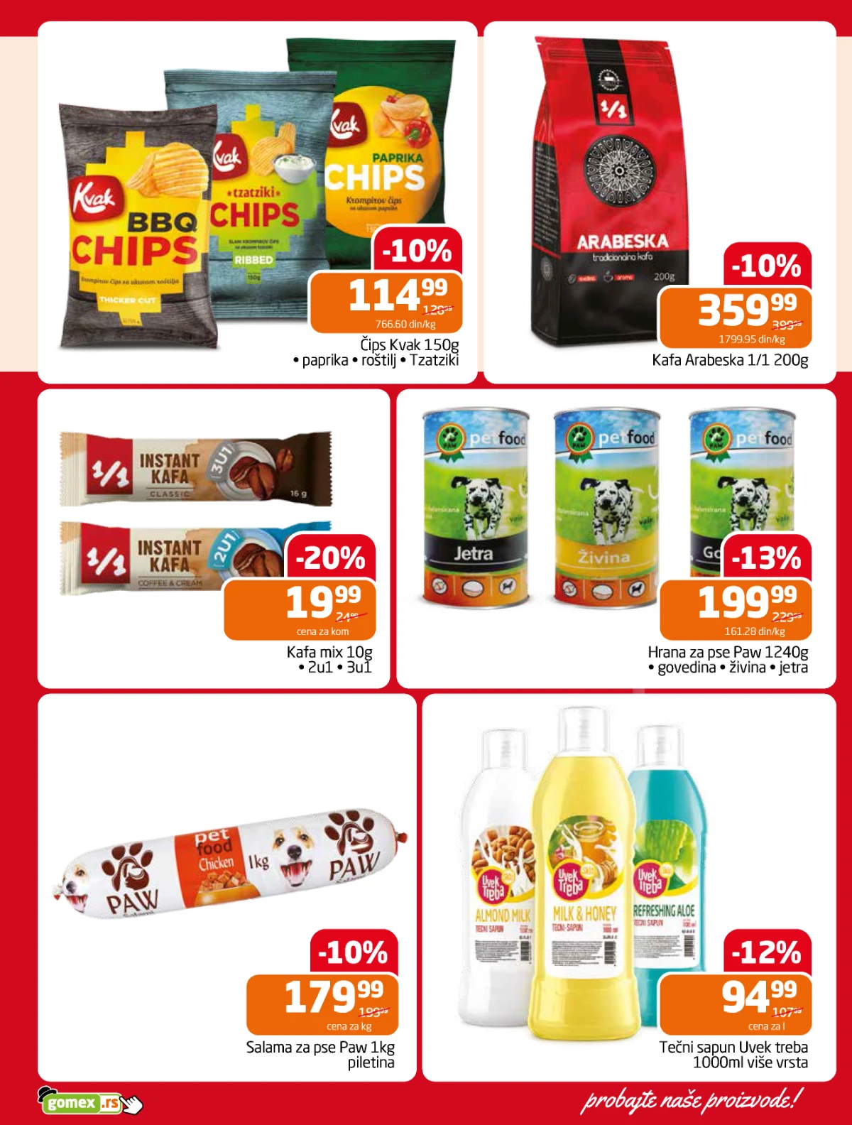 Gomex katalog strana 13 – grickalice i slatkiši po akcijskim cenama Gomex akcija 27.05–09.06.2026 – slatkiši, čips i grickalice