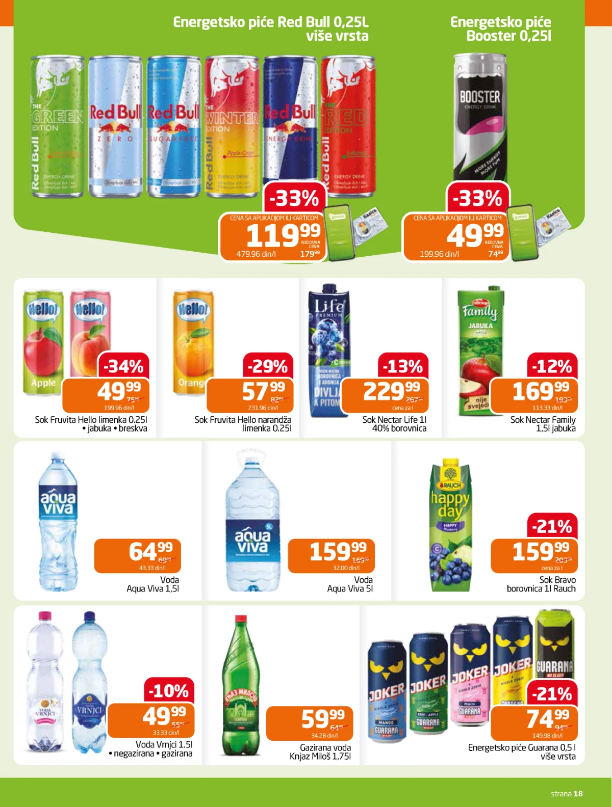 Gomex katalog strana 18 – sokovi i energetska pića na sniženju Gomex akcija 27.05–09.06.2026 – Red Bull, sokovi i energetska pića