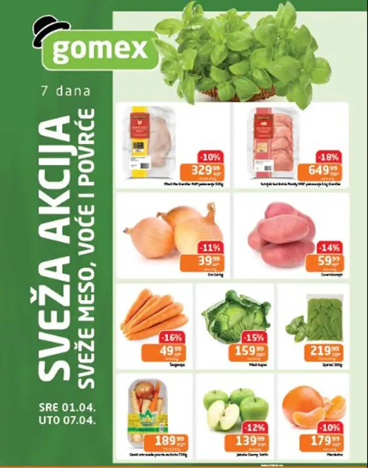 Gomex Sveža akcija katalog sniženja do 07. aprila 2026. sveže voće, povrće i prehrambeni proizvodi Srbija