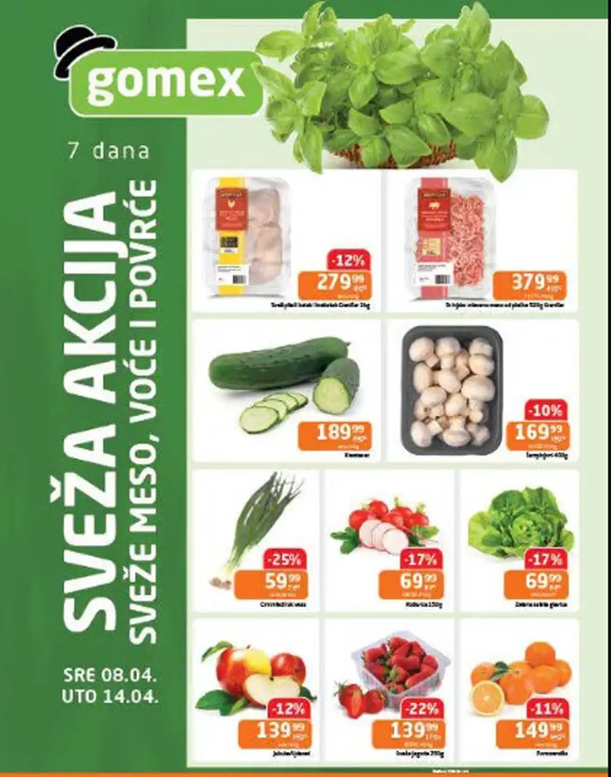 Gomex Sveža akcija katalog sniženja do 14. aprila 2026. sveže voće, povrće i prehrambeni proizvodi Srbija