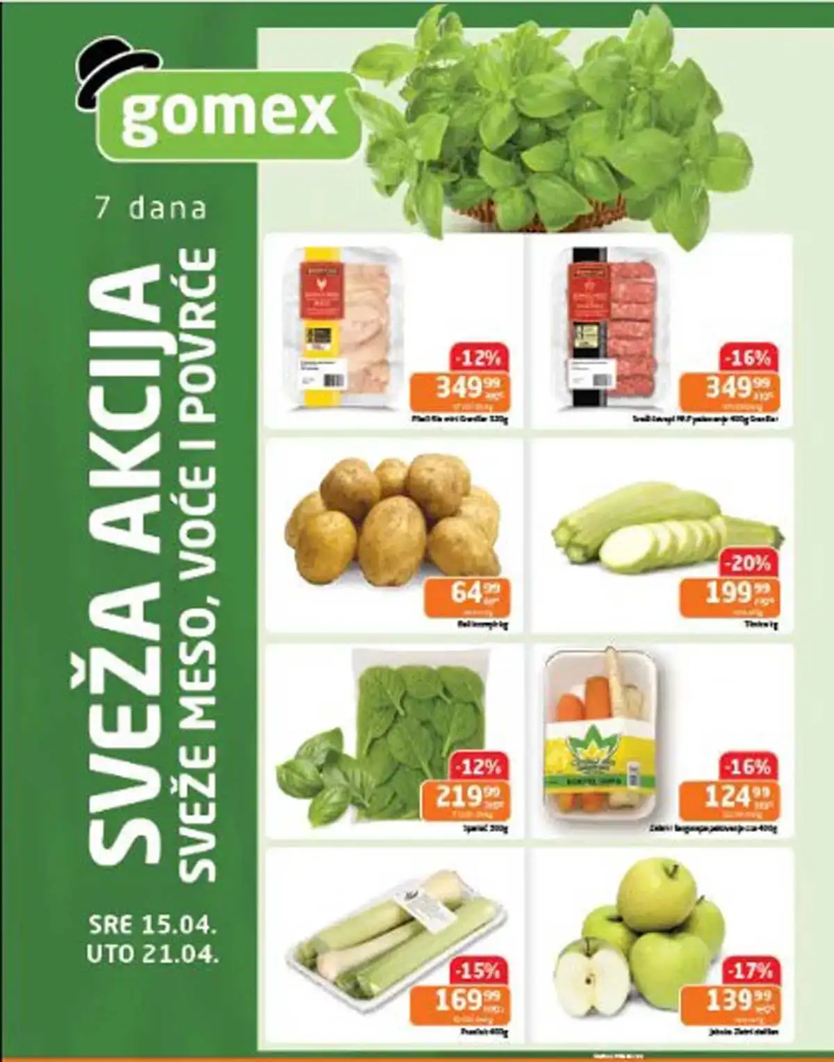 Gomex Sveža akcija katalog sniženja do 21. aprila 2026. sveže voće, povrće i prehrambeni proizvodi Srbija