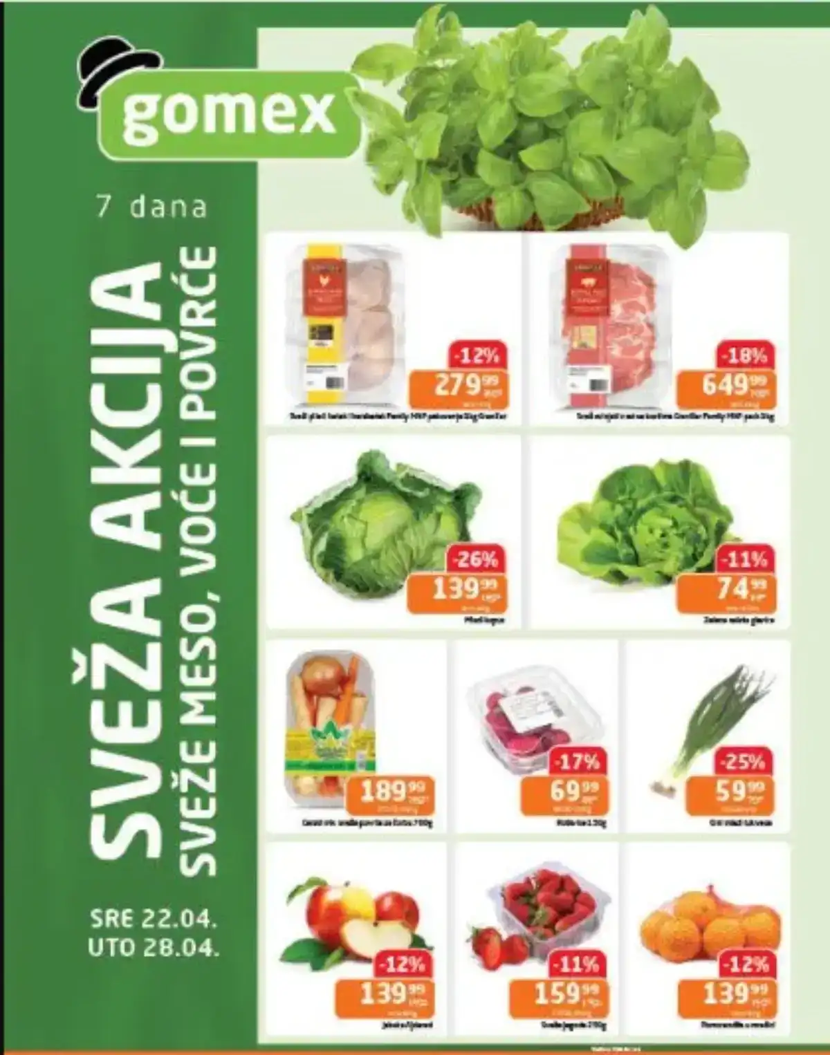 Gomex Sveža akcija katalog sniženja do 28. aprila 2026. sveže voće, povrće i prehrambeni proizvodi Srbija