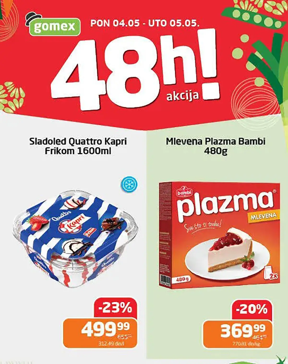 Gomex 48h akcija 04–05.05.2026 sladoled i Plazma na snizenju do 23 posto