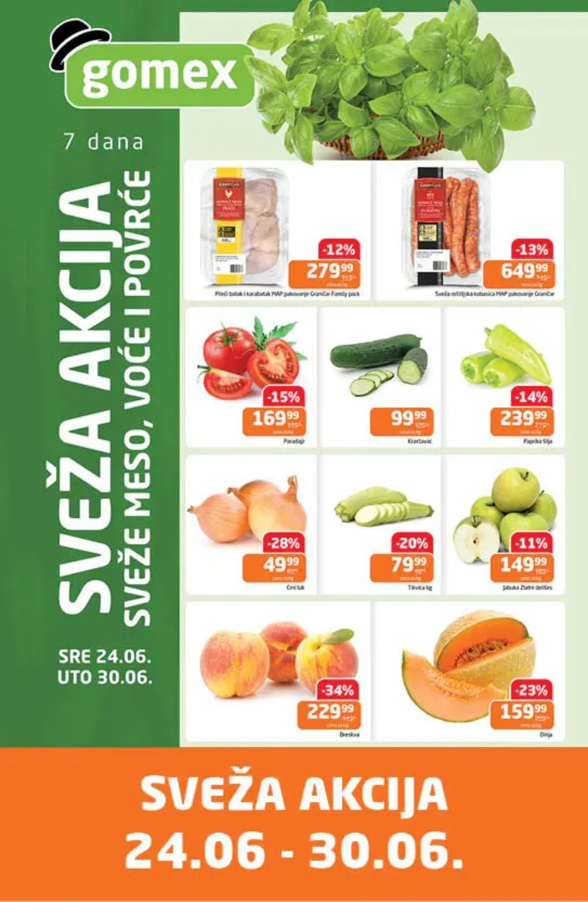 Gomex sveža akcija do 30.06.2026 – sveže voće, povrće i meso uz popuste do 34%