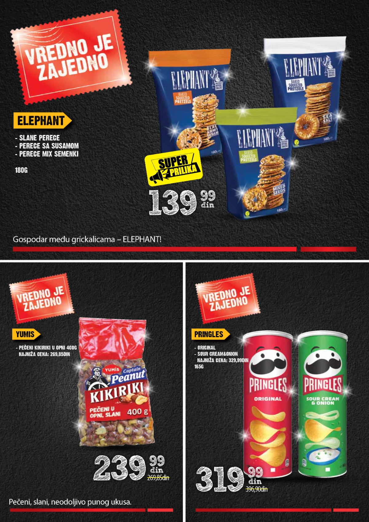 IDEA Roda Mercator katalog strana 12 – grickalice IDEA Roda Mercator akcija strana 12 – Elephant perece, Yumis kikiriki i Pringles čips
