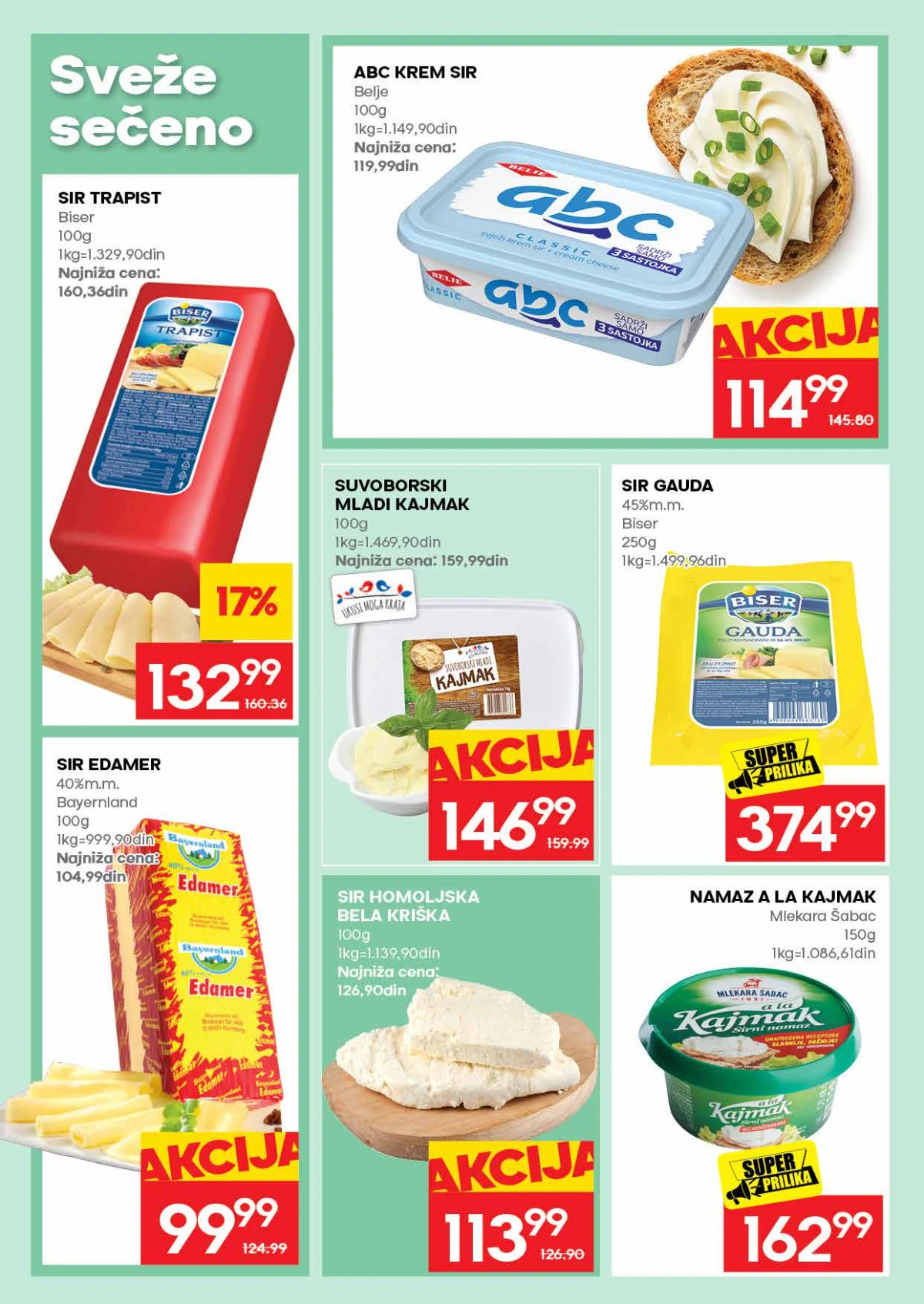 IDEA mlečni proizvodi – ABC krem sir, Biser sir, kajmak i gauda na akciji