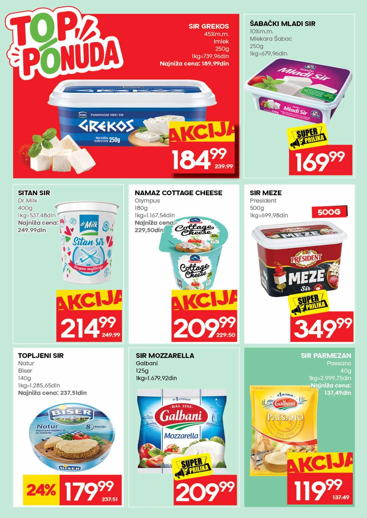IDEA katalog – Grekos, mladi sir, cottage cheese, mozzarella i drugi sirevi na akciji