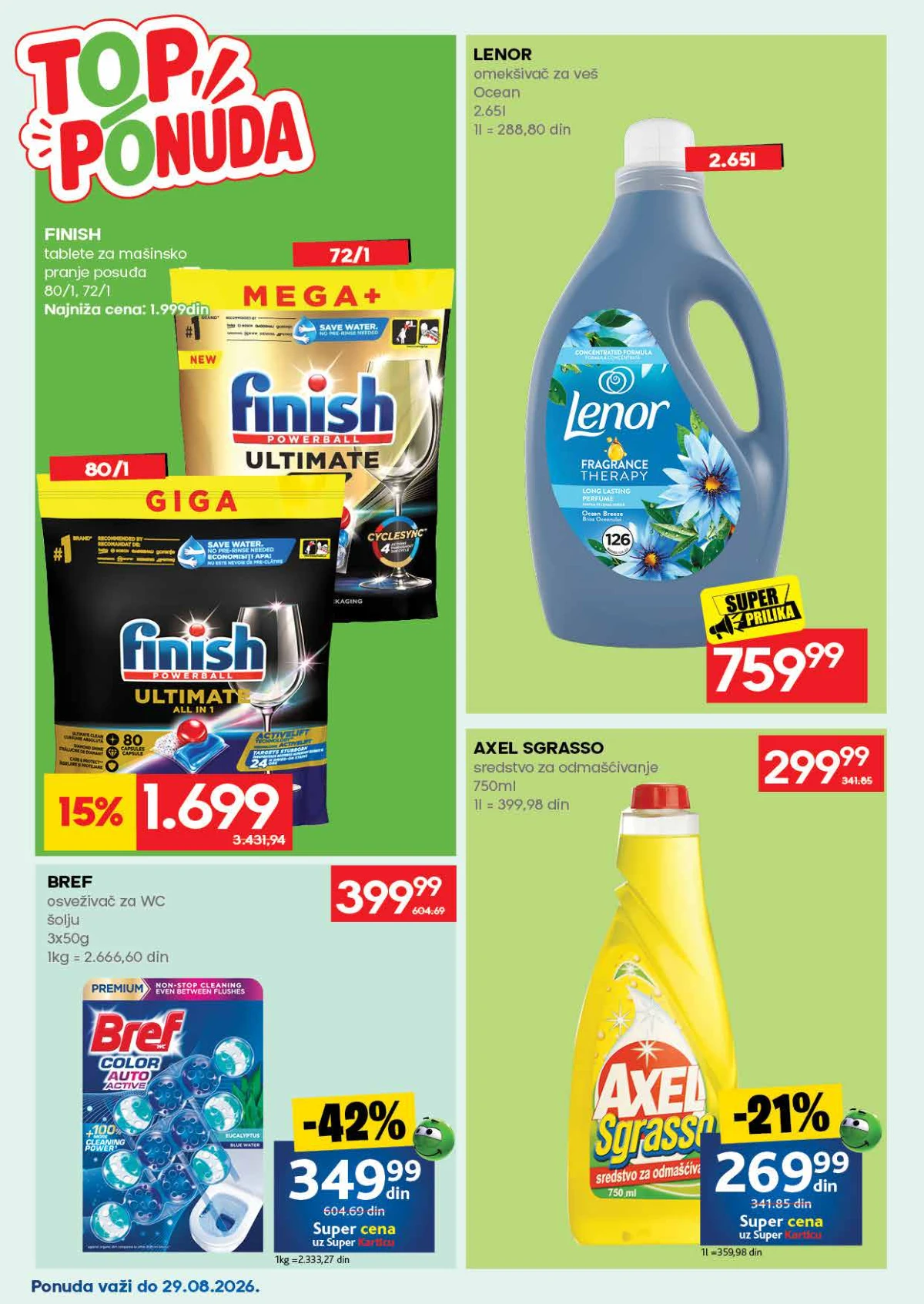 IDEA katalog – Finish tablete, Lenor omekšivač, Bref i Axel Sgrasso na akciji