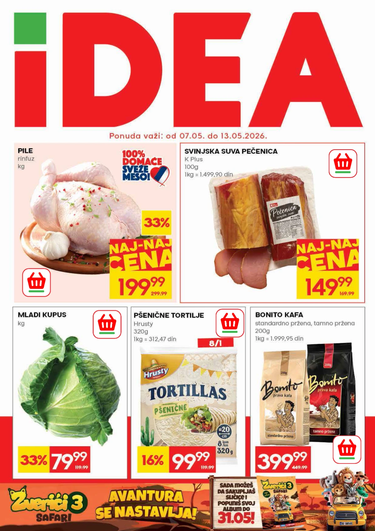 IDEA katalog sniženja maj 2026 – domaća kobasica pile i sirevi po akcijskim cenama