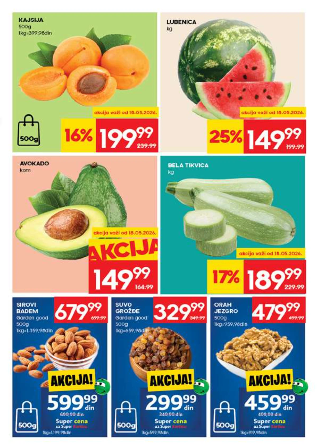 IDEA akcija – voće i orašasti plodovi IDEA katalog strana 3 – kajsije, lubenica i badem na akciji