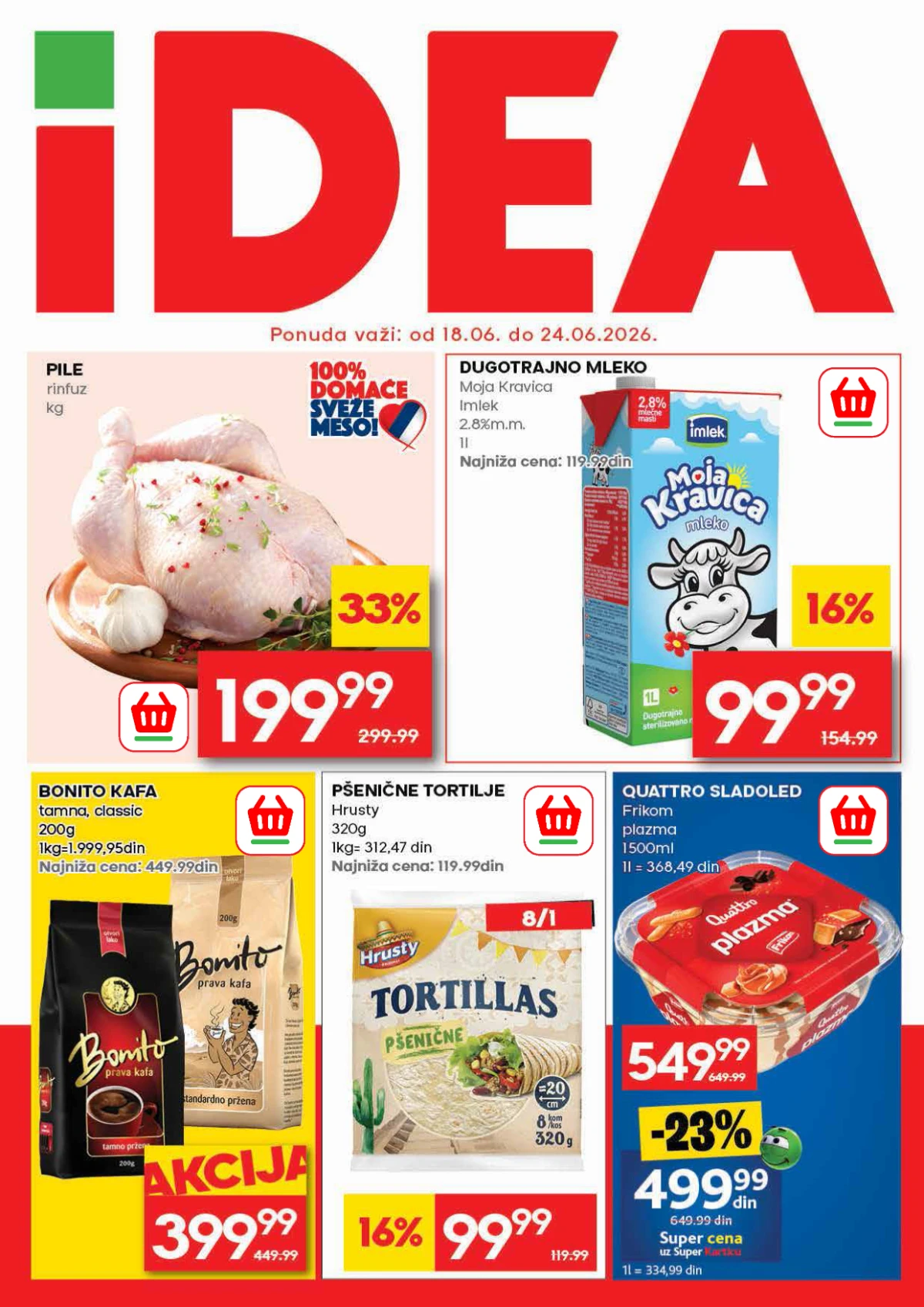 IDEA akcija do 24.06.2026 – prehrana, mlečni proizvodi, meso i svakodnevna kupovina
