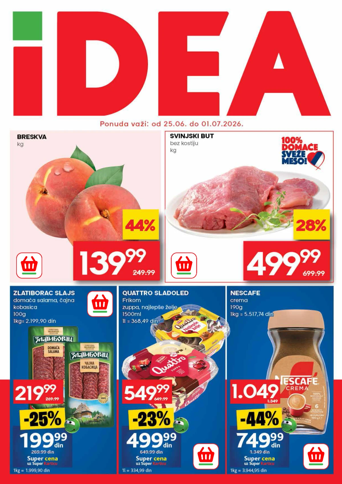 IDEA akcija do 52% popusta od 25.06. do 01.07.2026 – sveže namirnice, meso, mlečni proizvodi i svakodnevna kupovina