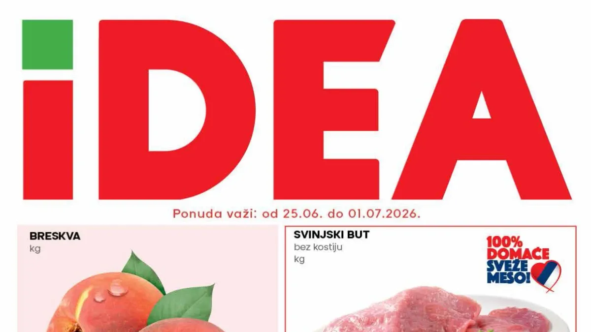IDEA akcija do 52% popusta od 25.06. do 01.07.2026 – sveže namirnice, meso, mlečni proizvodi i svakodnevna kupovina po nižim cenama