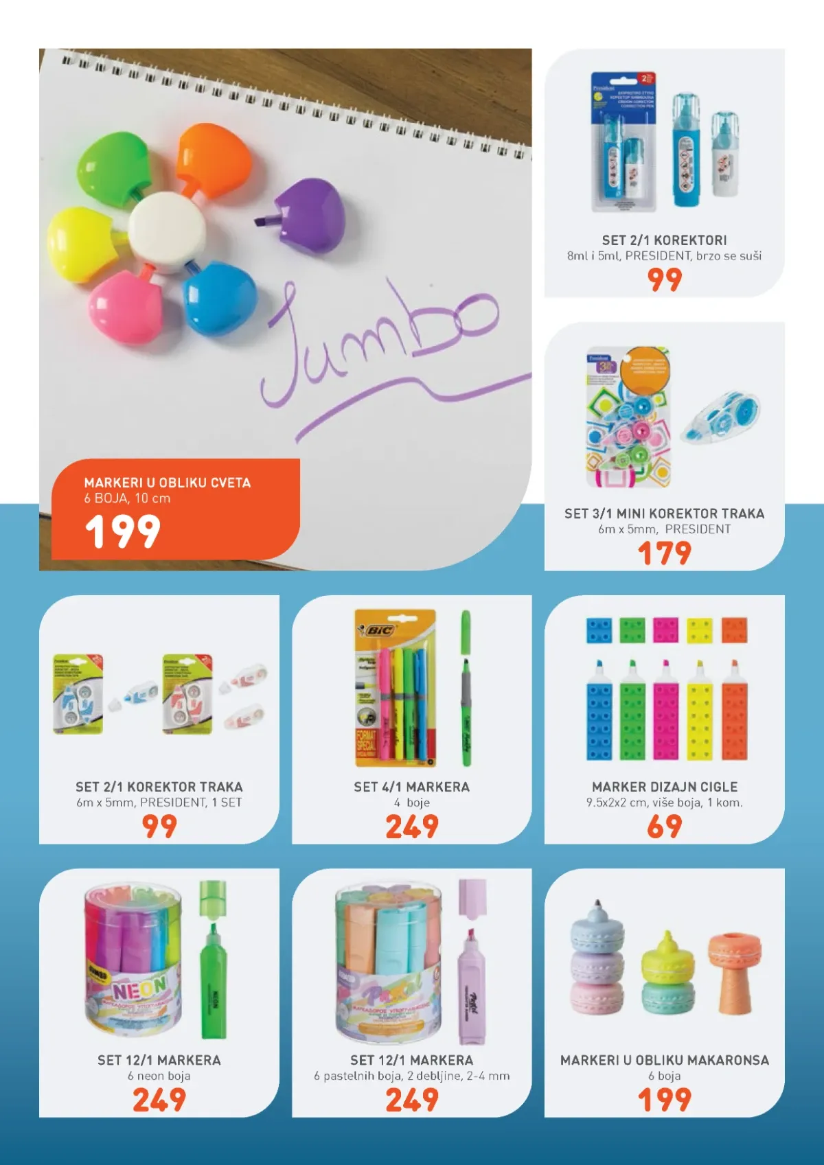 Jumbo školski pribor – markeri, korektori i korektor trake