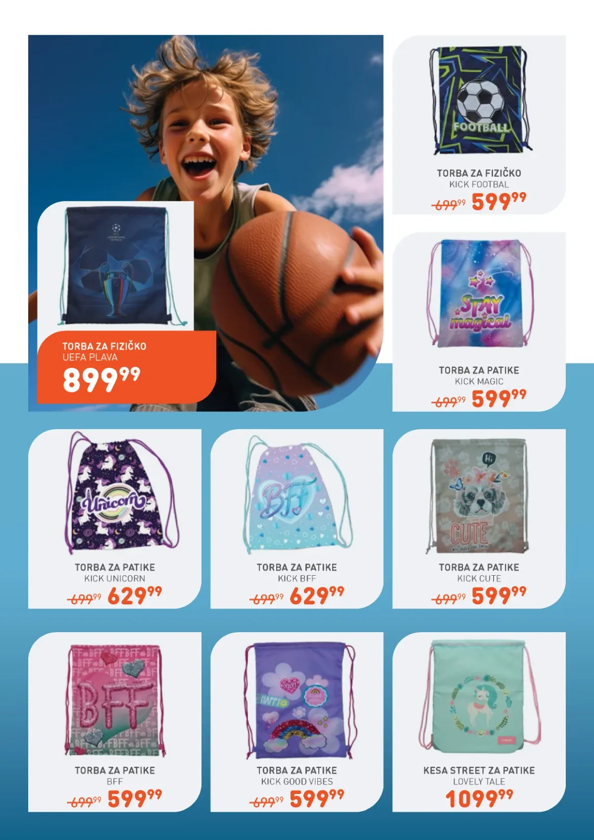 Jumbo torbe za fizičko i torbe za patike sa sportskim i dečjim motivima