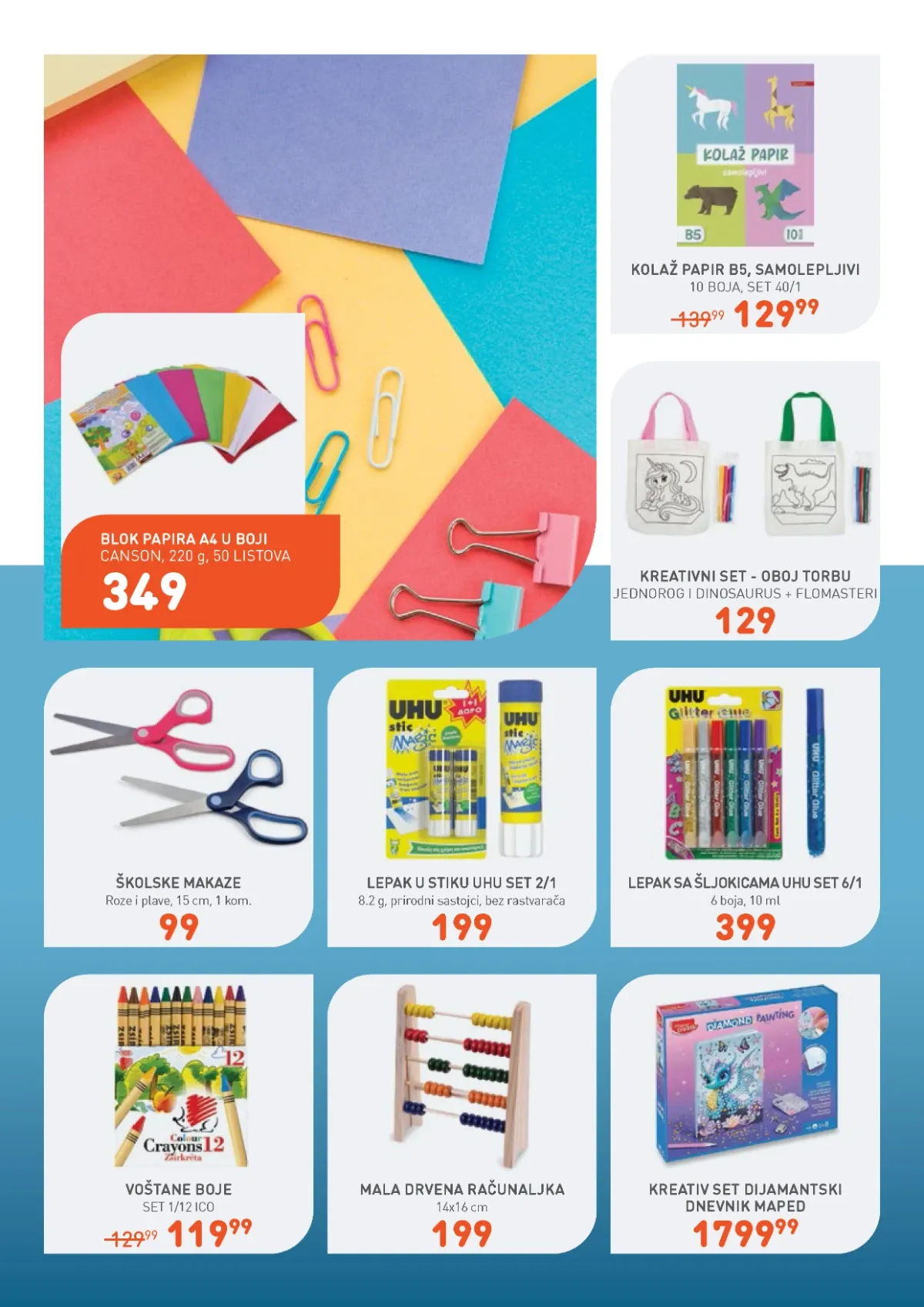 Jumbo Sve za školu katalog – blok papira, makaze, lepak, voštane boje i kreativni pribor