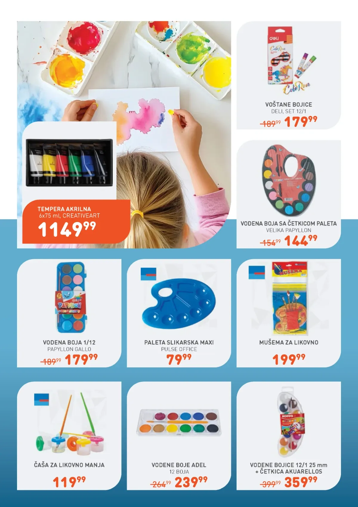 Jumbo Sve za školu katalog – akrilne tempere, vodene boje, palete i pribor za likovno
