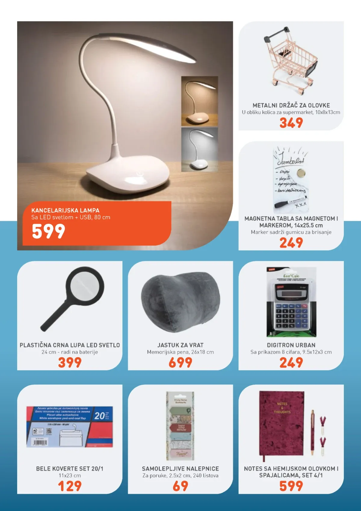 Jumbo Sve za školu katalog – LED kancelarijska lampa, digitron, lupa i pribor za radni sto
