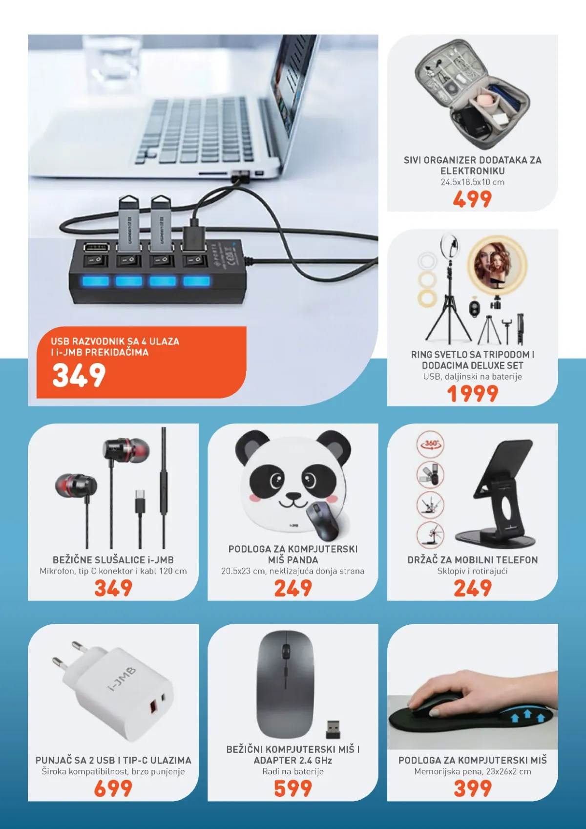 Jumbo Sve za školu katalog – USB razvodnik, slušalice, miš, podloge i oprema za telefon