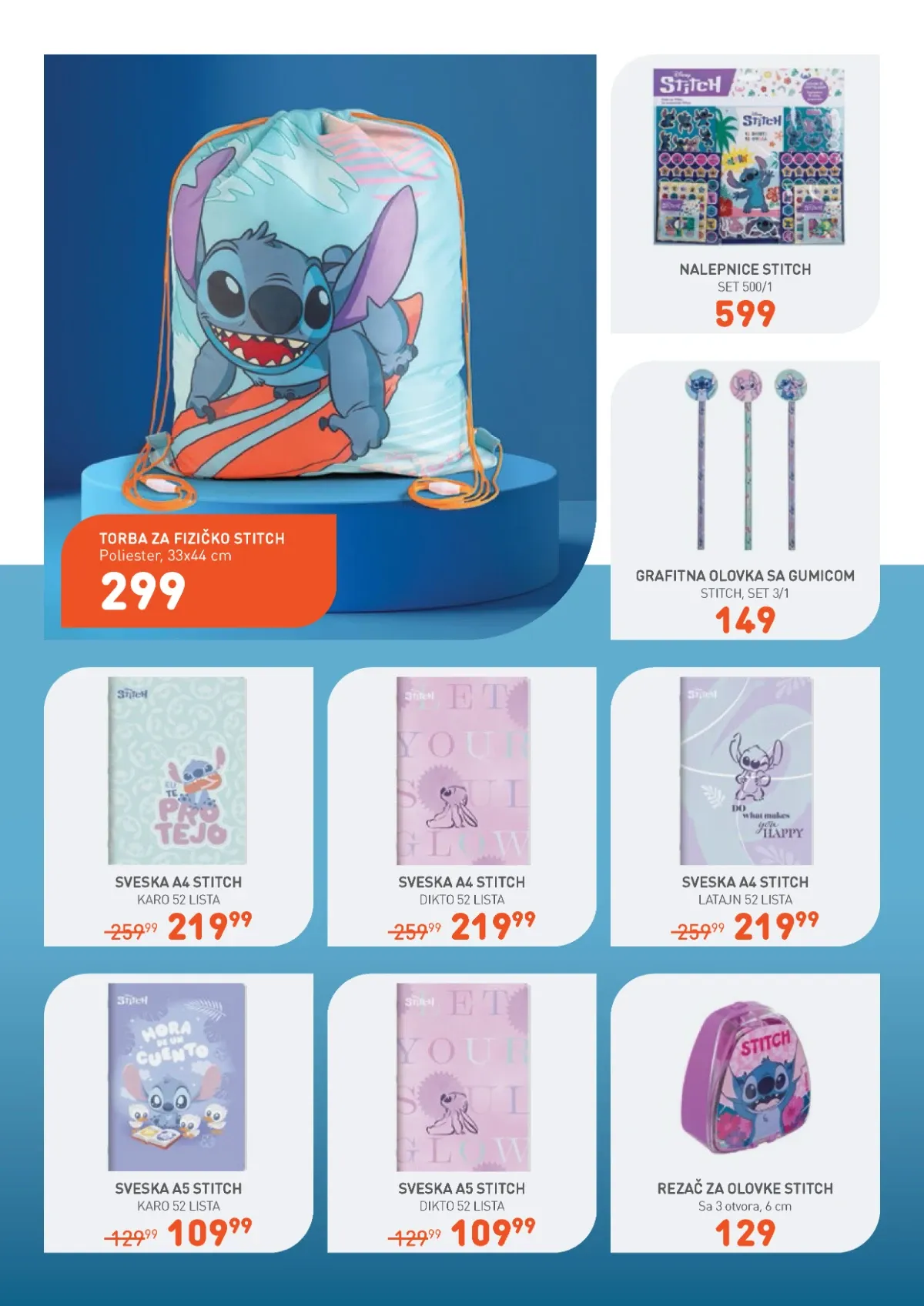 Jumbo Sve za školu katalog – Stitch torba za fizičko, sveske, olovke, nalepnice i školski pribor