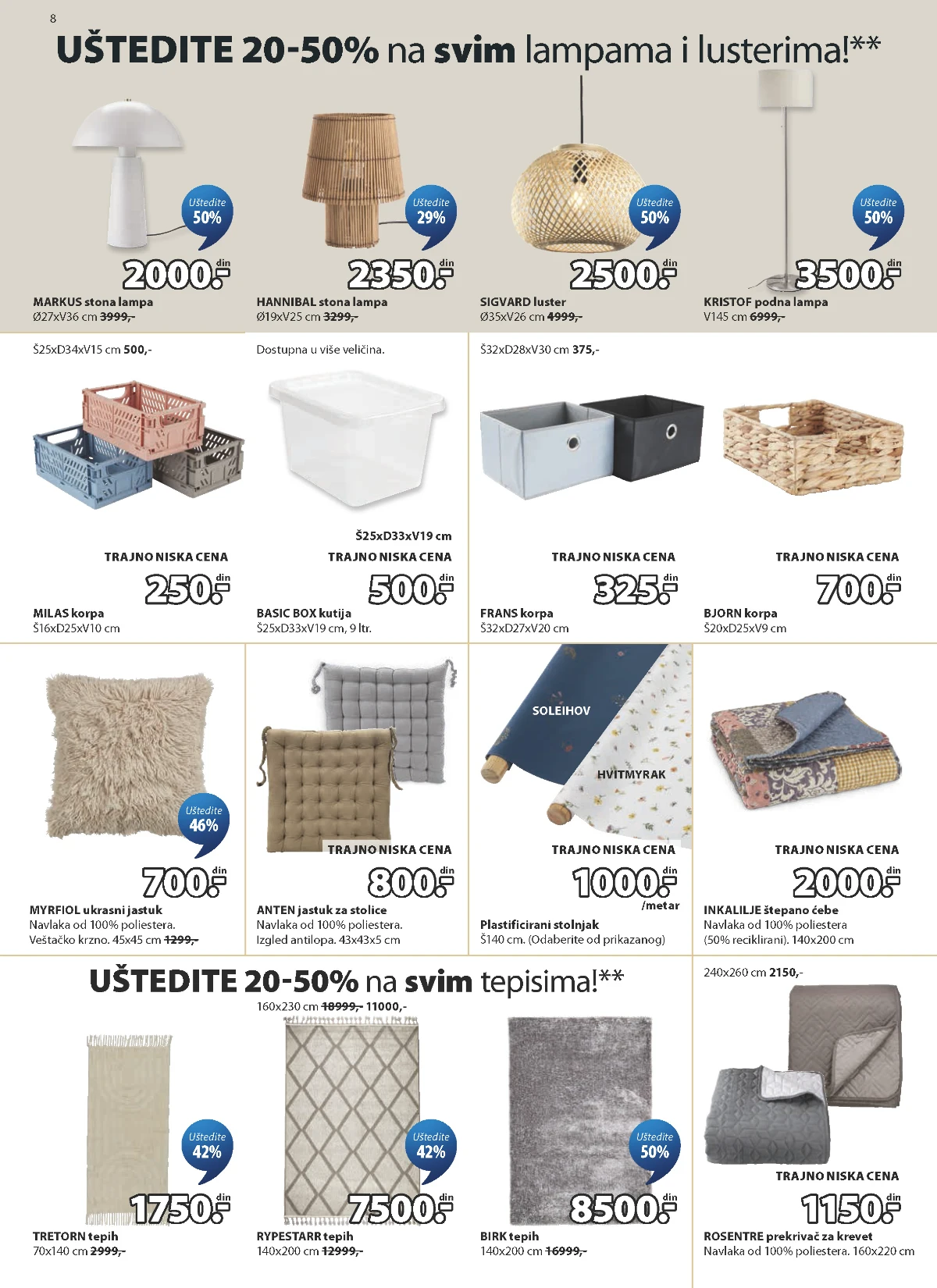 JYSK lampe, tepisi i dekoracija doma na akciji