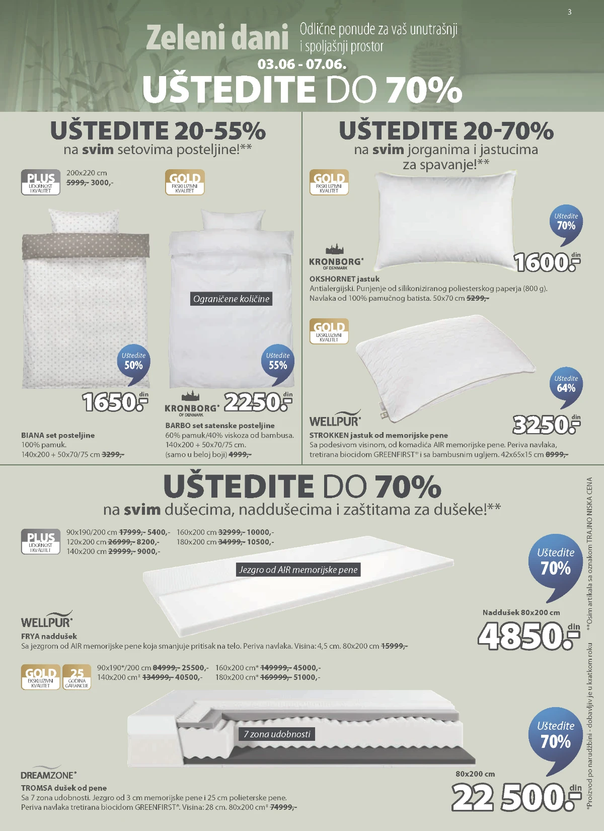 JYSK posteljine jastuci naddušeci i dušeci do 70% popusta