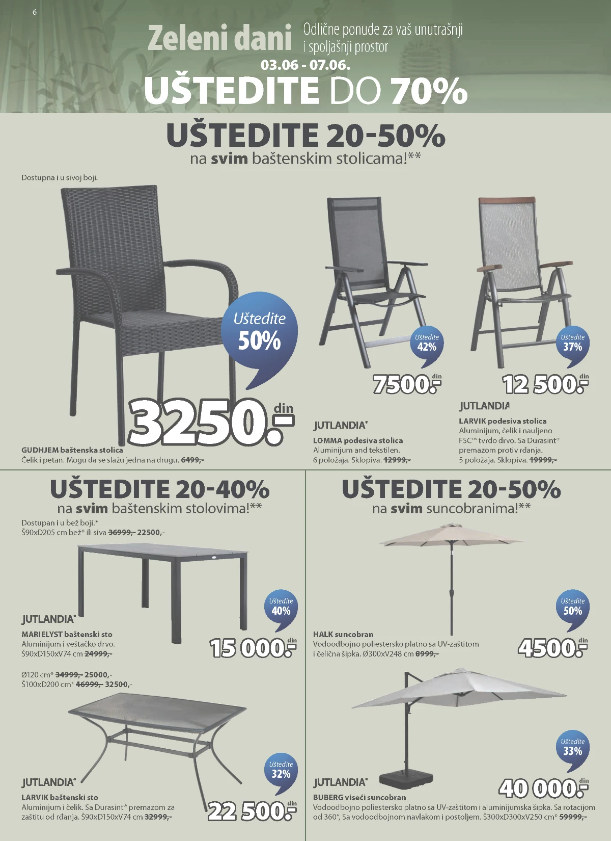 JYSK baštenske stolice stolovi i suncobrani do 50% popusta