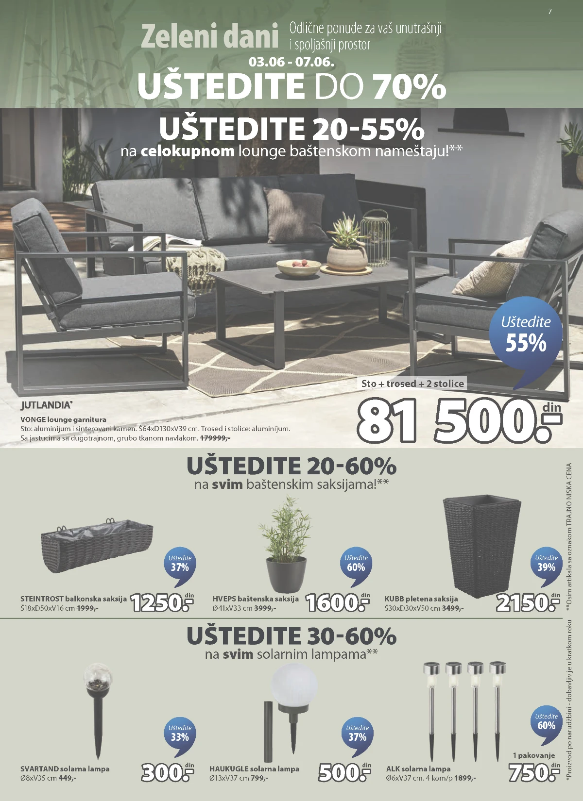 JYSK lounge baštenski nameštaj saksije i solarne lampe do 60% popusta