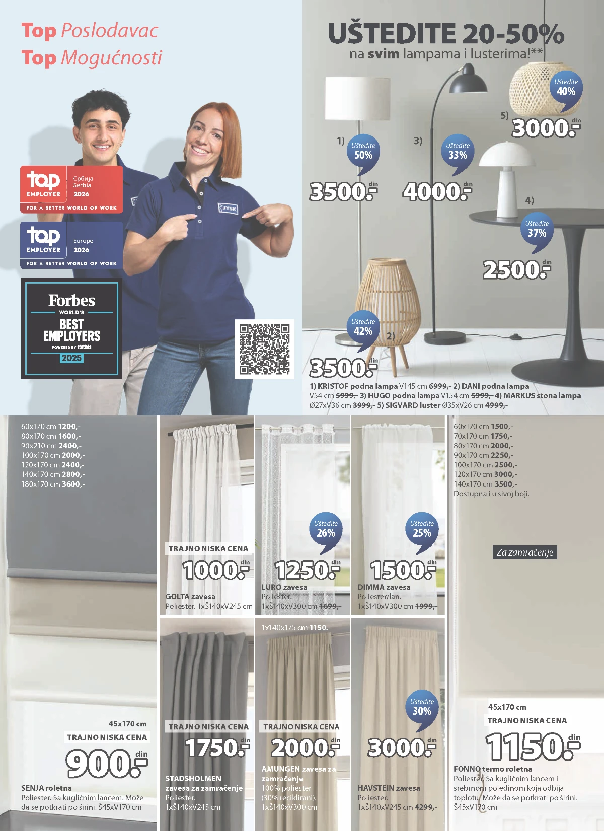 JYSK lampe lusteri roletne i zavese do 50% popusta
