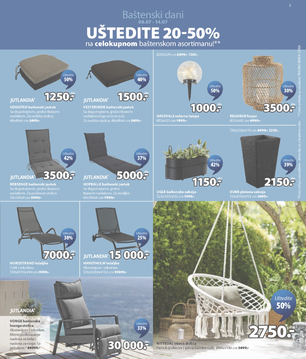 JYSK katalog strana 3 – baštenski jastuci, ležaljke i dekoracija