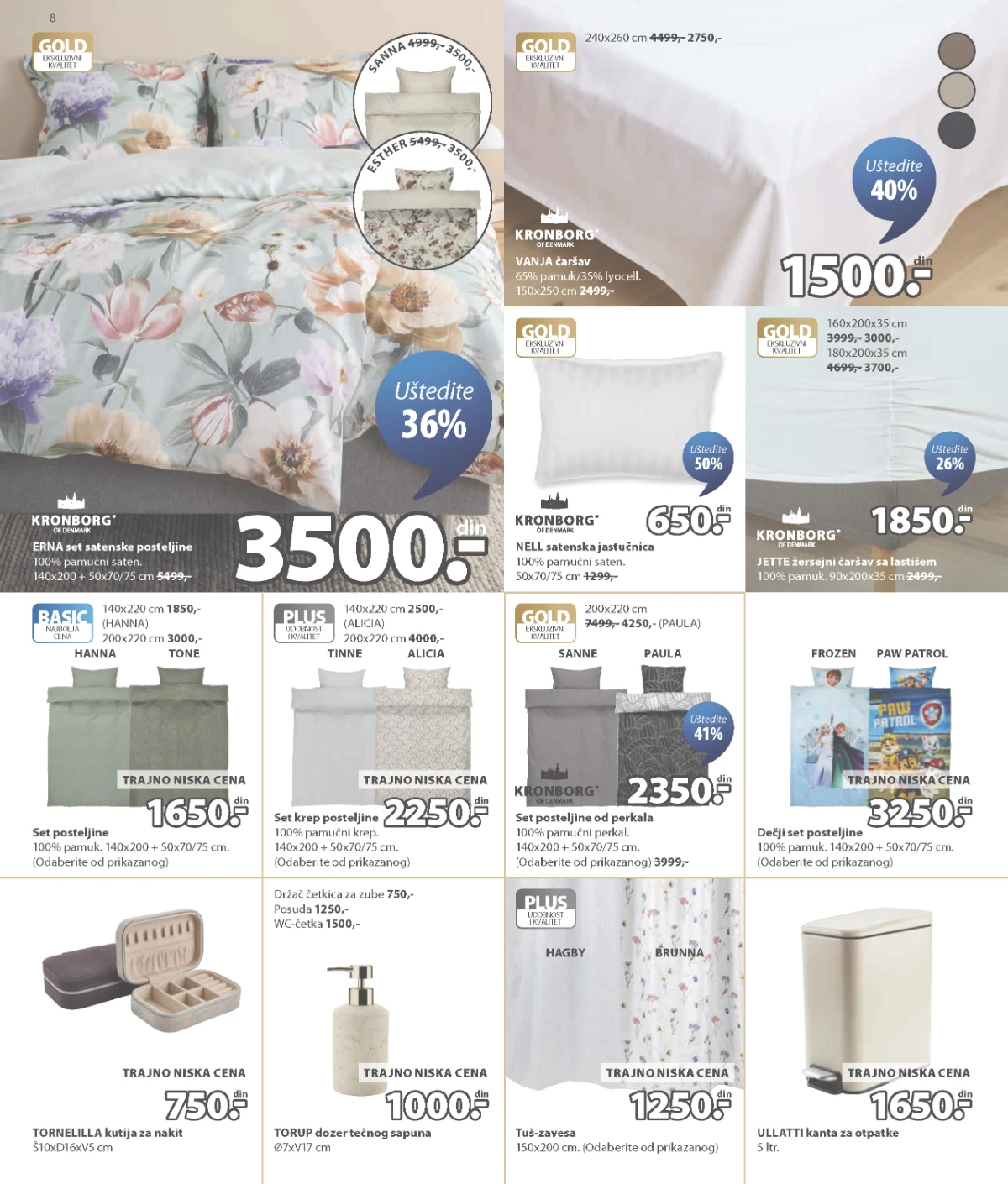 JYSK katalog strana 8 – posteljine, čaršavi i kupatilski program