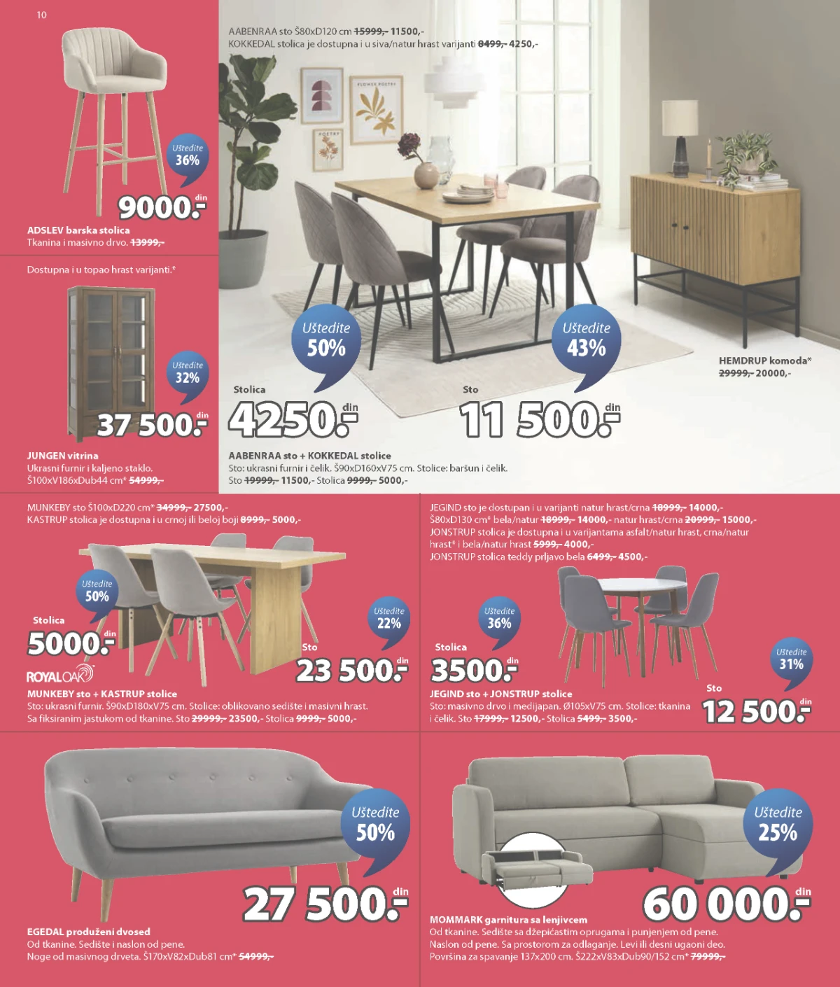 JYSK katalog strana 10 – trpezarijski nameštaj, stolovi i garniture