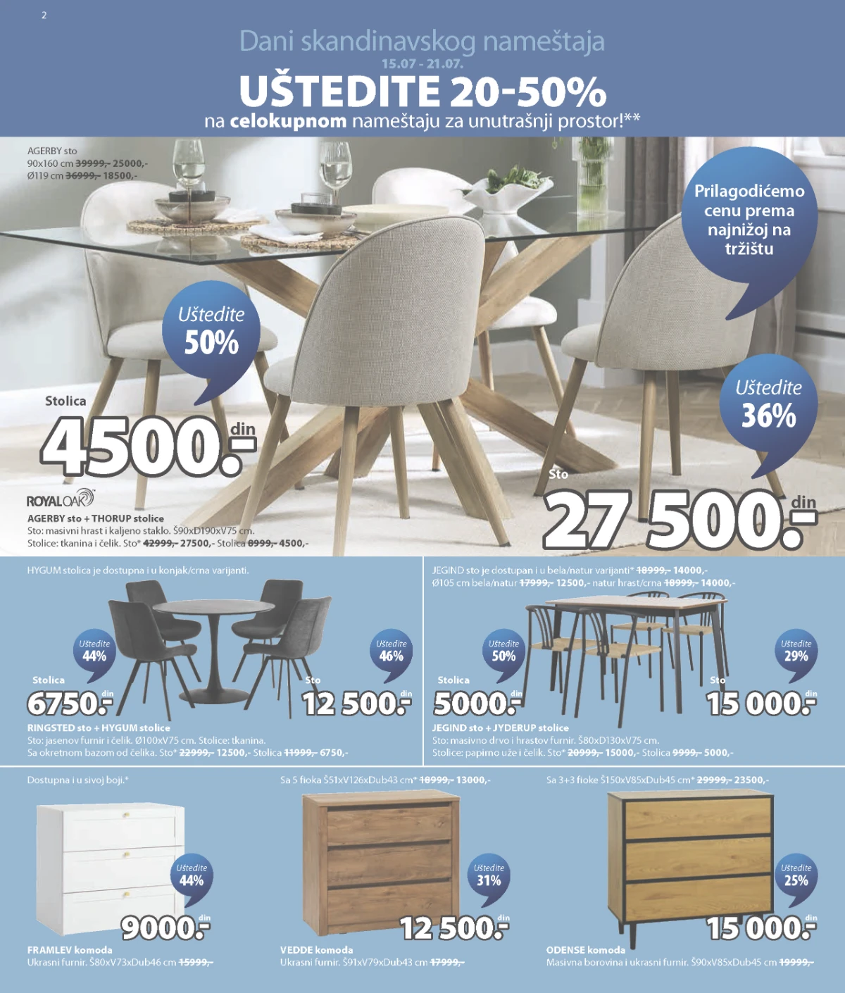 JYSK akcija na trpezarijske stolove, stolice i garniture za dnevni boravak