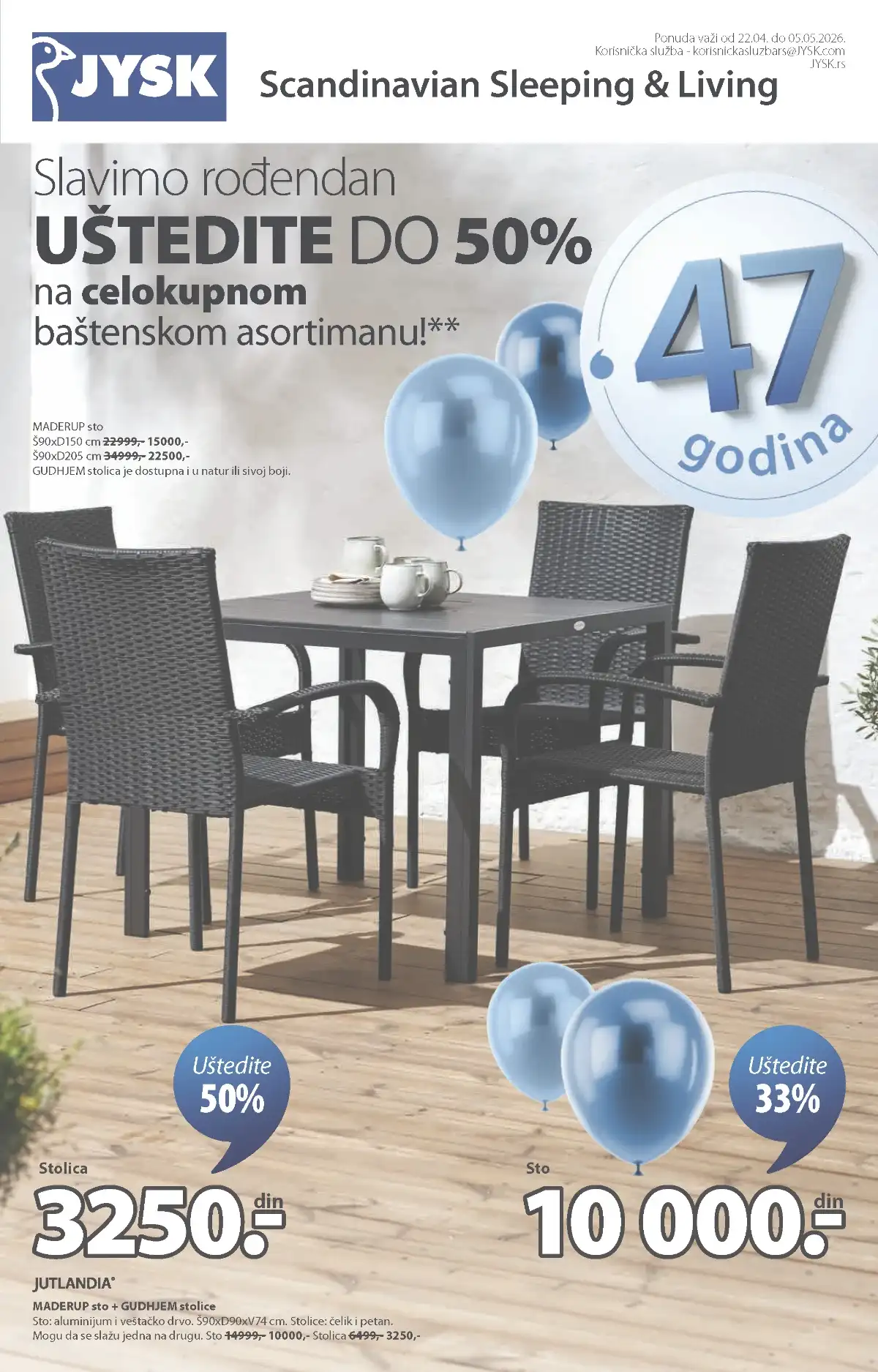 JYSK akcija do 50% baštenski nameštaj stolovi stolice ležaljke do 05.05.2026 strana 1