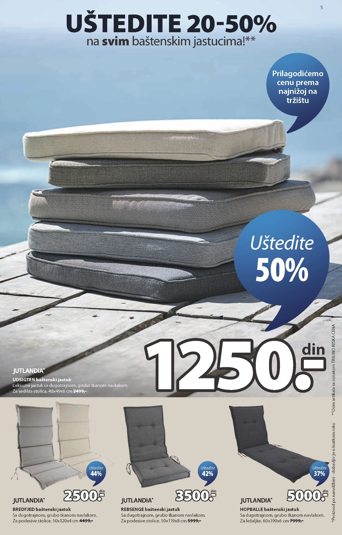JYSK baštenski jastuci do 50% – jastuci za stolice i ležaljke do 07.06.2026