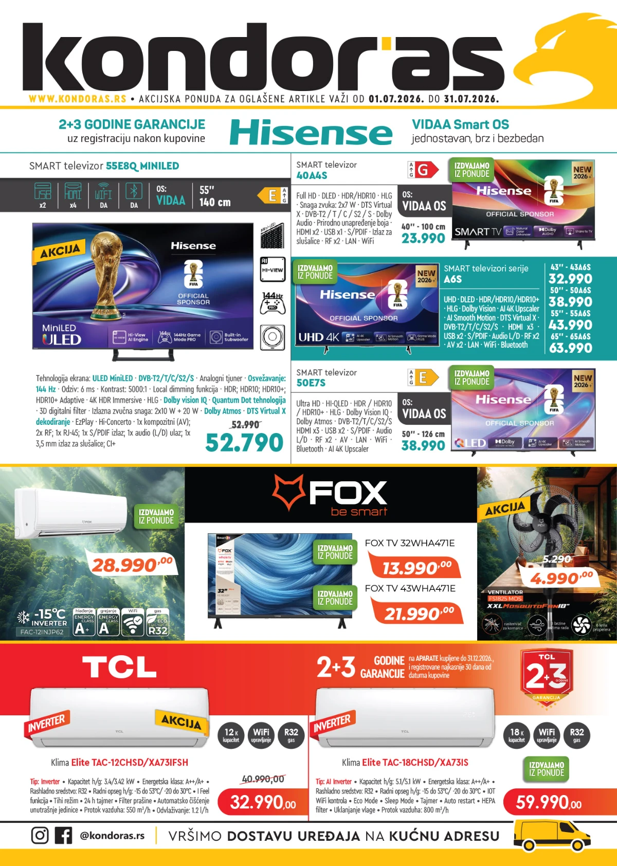 Kondor AS katalog od 01.07. do 31.07.2026 – televizori, klima uređaji, bela tehnika i mali kućni aparati