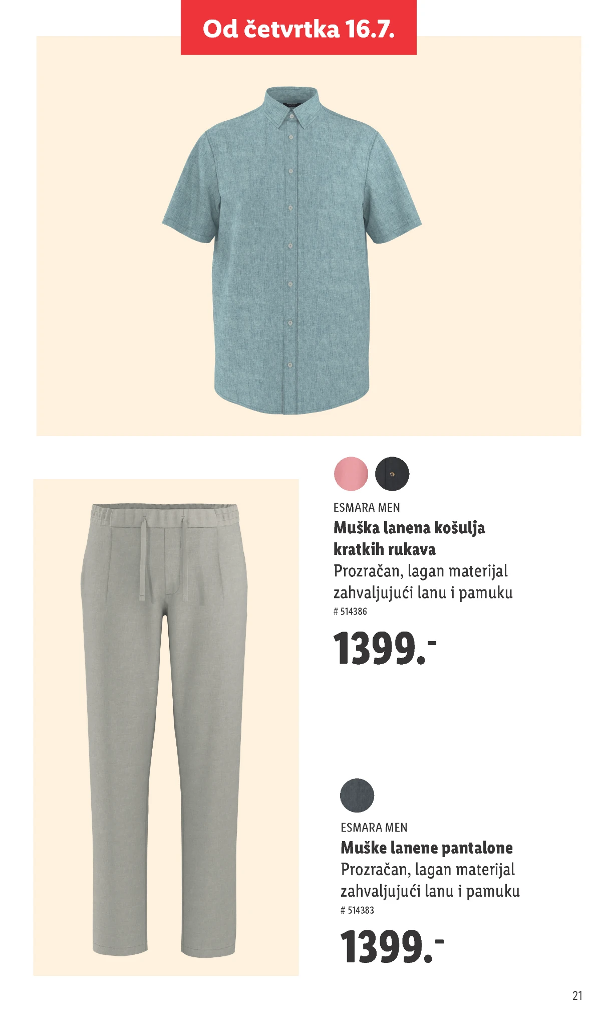 Lidl muška lanena košulja i pantalone ESMARA MEN