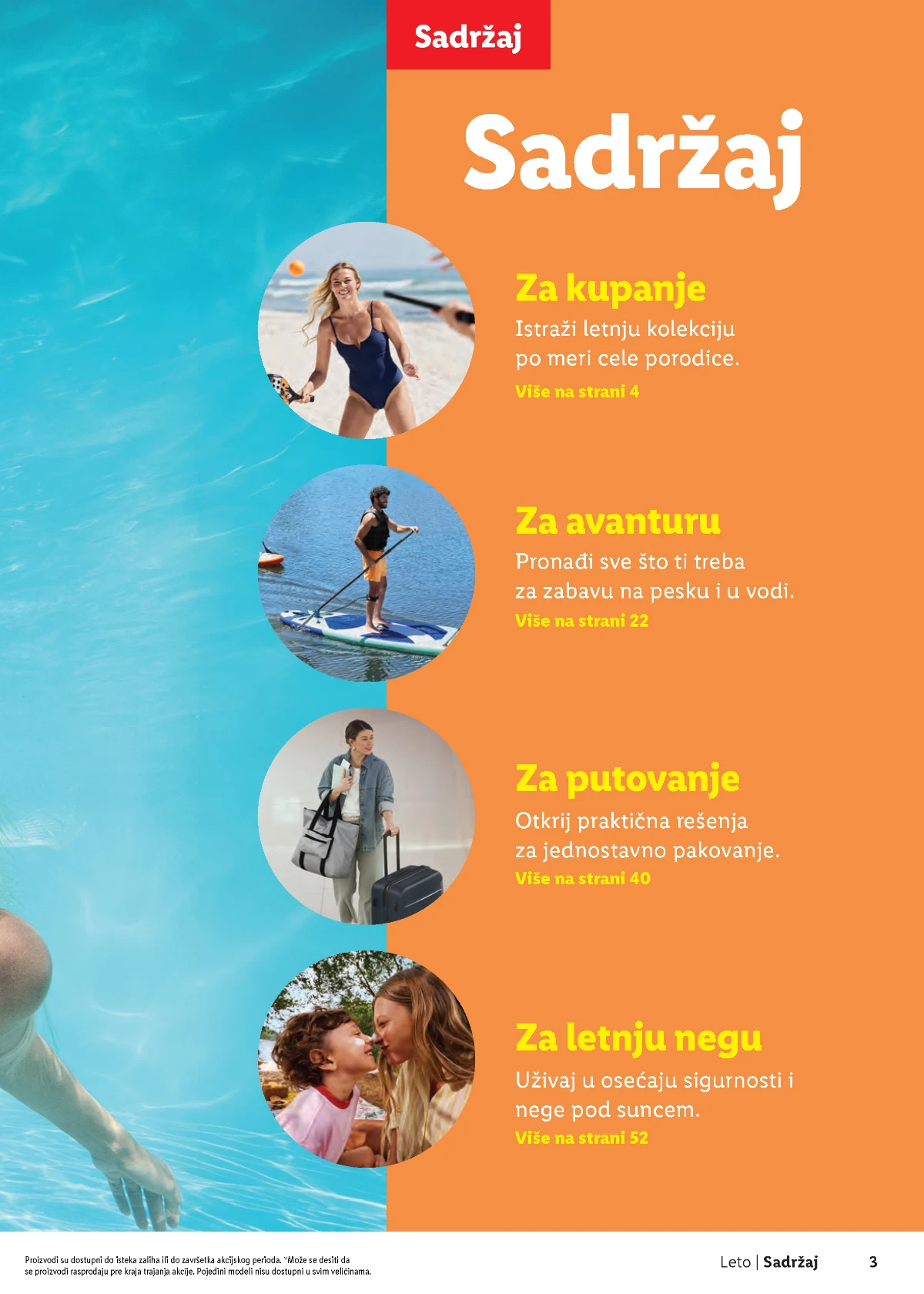 Lidl Leto 2026 strana 3 – sadržaj kataloga Lidl Leto 2026 strana 3 – sadržaj ponude za kupanje avanturu putovanje i letnju negu