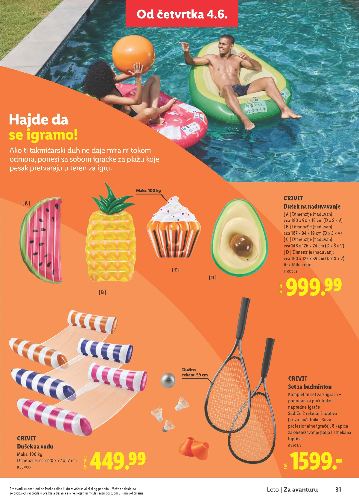 Lidl Leto 2026 strana 31 – oprema za kupanje, plažu i putovanja Lidl Leto 2026 strana 31 – asortiman za uživanje tokom leta