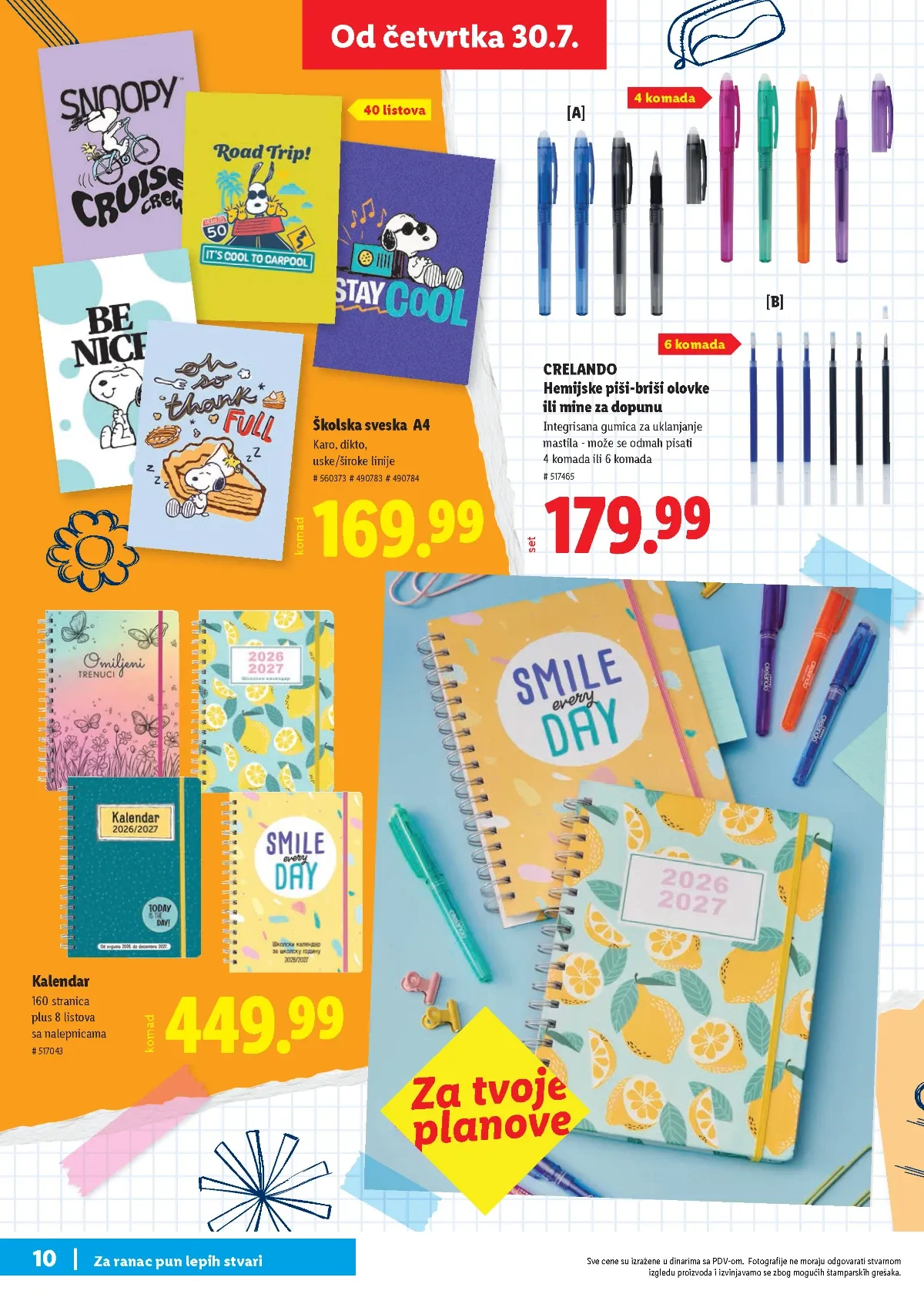 Lidl školski katalog stranica 10 – školske sveske, kalendar i piši briši olovke