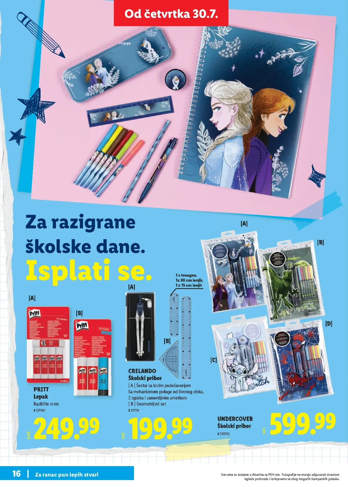 Lidl školski katalog stranica 16 – geometrijski set, šestar i PRITT lepak